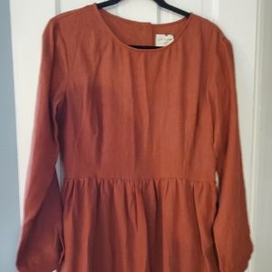 OffOn Redwood fitted linen dress / Linen long sleeve midi dress